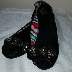 Report Iris Black Peep Toe Ballet Flats New 8M